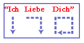 Kleine Grafik mit dem Schriftzug «Ich Liebe Dich» und Pfeilen, die den Verlauf der Buchstaben I, L und D auf dem Bauch zeigen